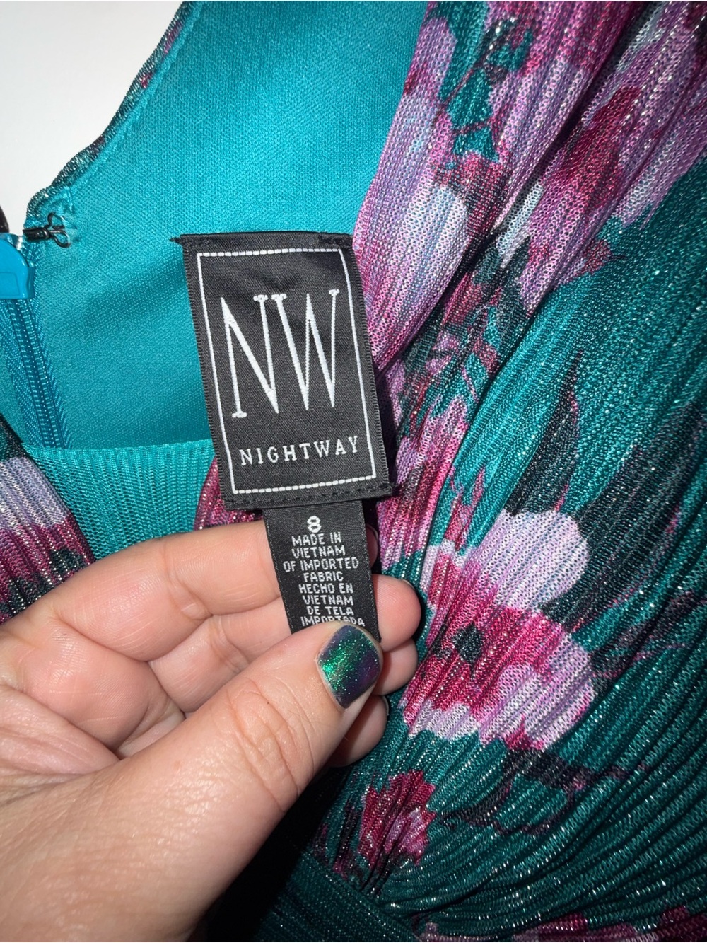Night Way Collections Teal and Purple Floral Maxi Dress - Picture 3 of 4
